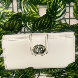 Coach cream Leather Wallet with Silver Accent
